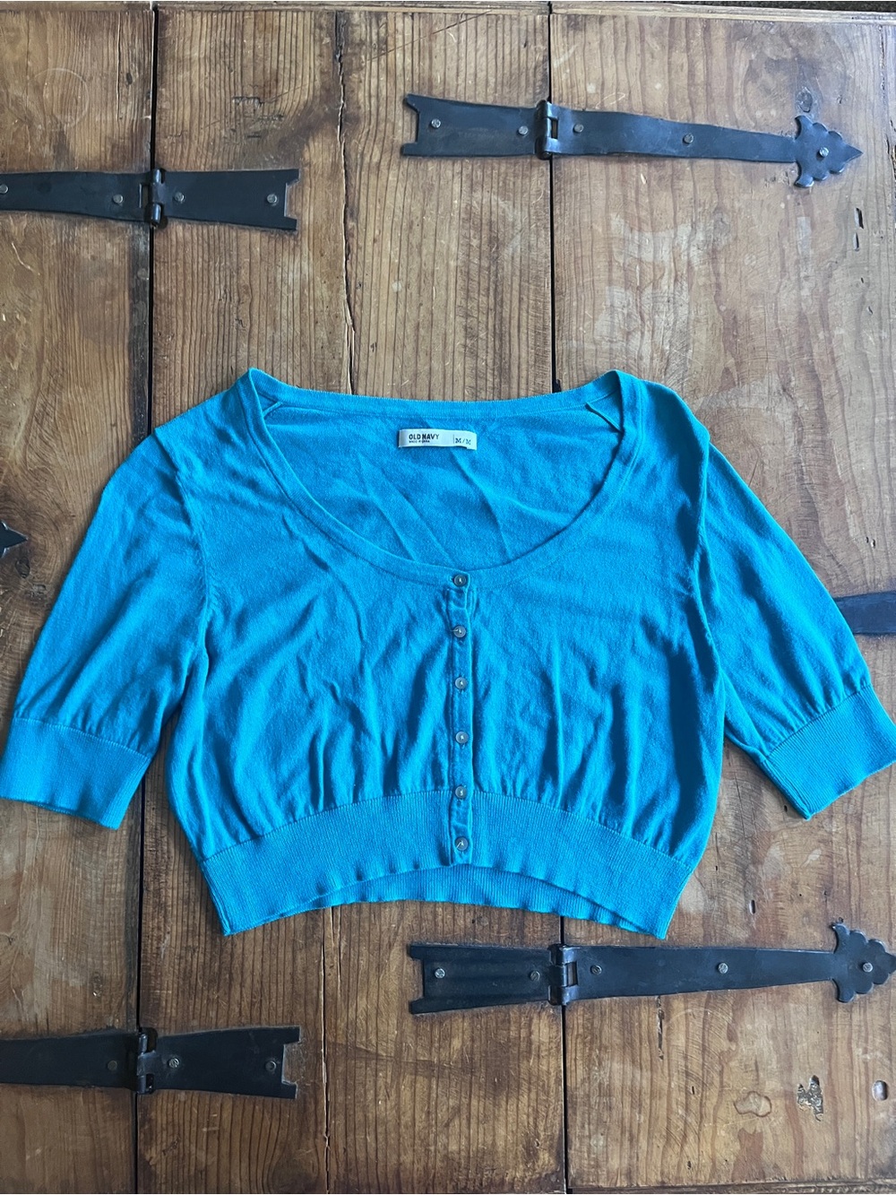 J.‎ Crew Vibrant Teal Short Sleeve Button-Front Cropped Cardigan